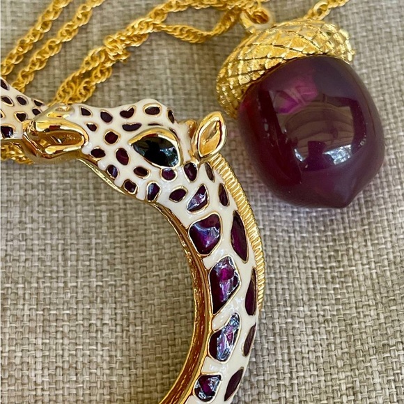 Kenneth Jay Lane Giraffe Bangle & Acorn Pendant Necklace Set – Enamel, Gold Tone - Picture 4 of 8